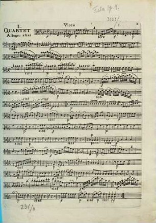 SIX Grand QUATUORS Concertants POUR DEUX VIOLONS ALTO & VIOLONCELLO Composés par M.R FIALA OeUVRE I