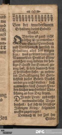 Von der wundersamen Erhaltung dieses Gebett-Buchs
