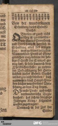 Von der wundersamen Erhaltung dieses Gebett-Buchs