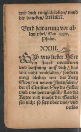 Umb bewarung vor allem ubel/ Der cxxv. Psalm. XXIII.
