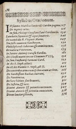 Syllabus Orationum.