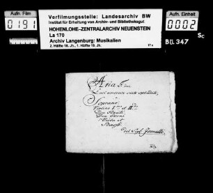 Nicolò Jommelli: Aria F.dur / Luci amorose siete splendete / a / Soprano. / Violino I=mo et II=do / Due Flauti / Due Corni / Viola et / Basso / del Sig. Jomelli.