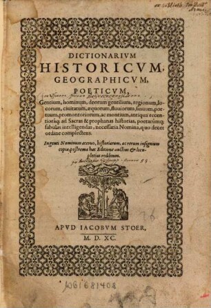 Dictionarium historicum ac poeticum