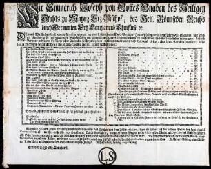 Verordnung des Kurfürsten Emmerich Joseph über das Brückengeld