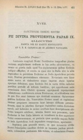 431-442 Allocution Sr. Heiligkeit Papst Pius XI. vom 12. März 1877