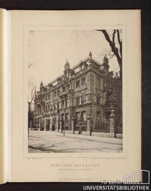 Tafel 14. Palaisartiges Wohnhaus. In den Zelten 21a.