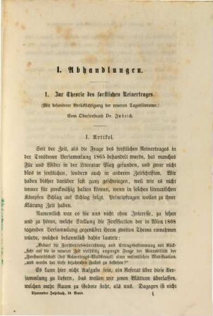 Tharandter forstliches Jahrbuch : zugl. Zeitschr. für Mitt. aus d. Sächsischen Forstlichen Versuchsanstalt. 19. 1869