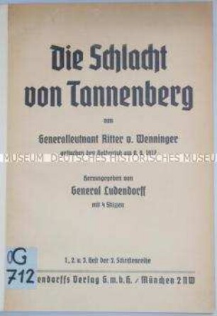 Schrift über die Schlacht von Tannenberg im Ersten Weltkrieg