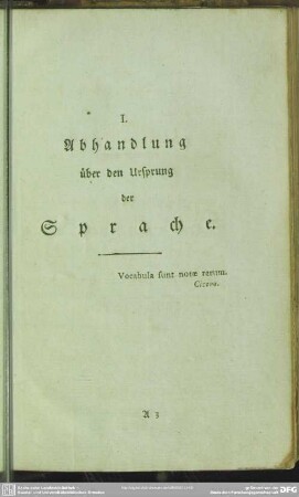 I. Abhandlung über den Ursprung der Sprache