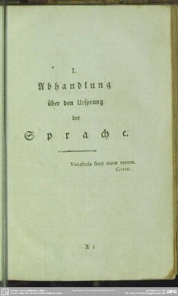 I. Abhandlung über den Ursprung der Sprache
