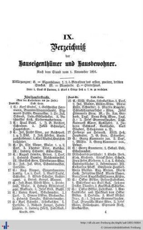 Verzeichniß der Hauseigenthümer und Hausbewohner.