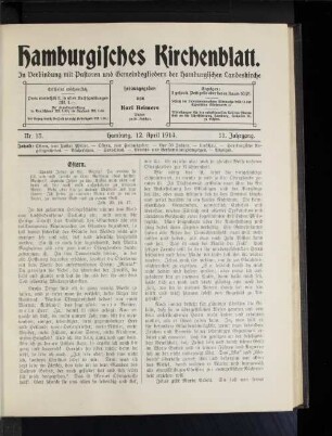 Nr. 15. Hamburg, 12, April 1914. 11. Jahrgang.