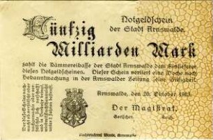Arnswalde, Stadt: 50 Milliarden Mark 1923