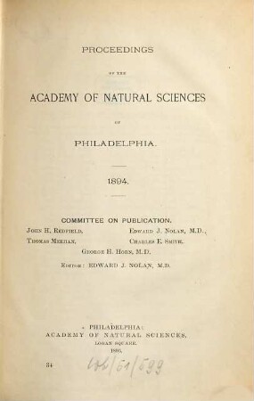 Proceedings of the Academy of Natural Sciences. [46.] 1894. - 1895