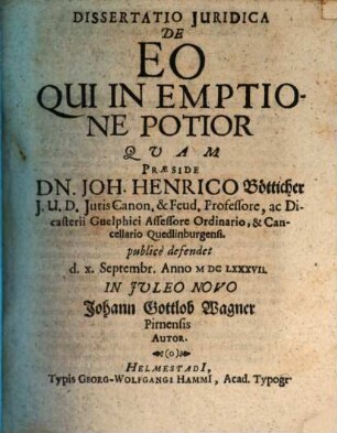 Diss. iur. de eo qui in emptione potior