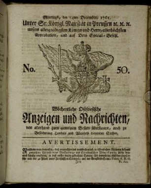 No. 50. Montags, den 14ten December, 1761.