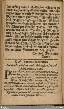 Doct Thomas Sagittarius De modo praeparandi Adolescentes ad studia Academica p. 128.