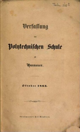 Verfassung der Polytechnischen Schule zu Hannover