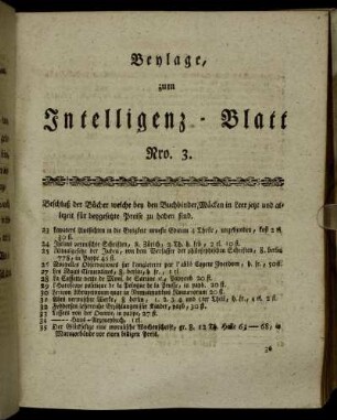 Beylage, zum Intelligenz-Blatt Nro. 3.