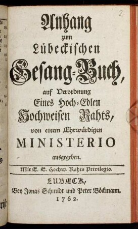 Anhang zum Lübeckischen Gesang-Buch