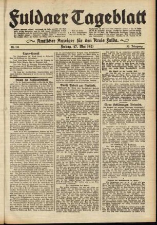 Ausgabe vom Freitag, den 27. Mai 1921.