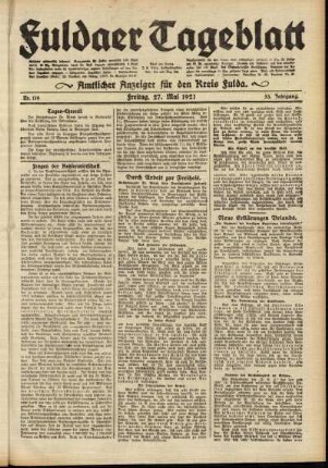 Ausgabe vom Freitag, den 27. Mai 1921.