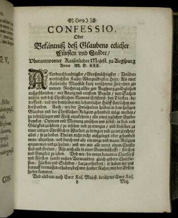 Confessio, Oder Bekäntniß des Glaubens etlicher Fürsten und Städte [...]