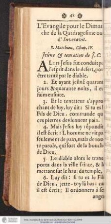 L'Evangile pour le Dimanche de la Quadragesime ou d' Invocavit