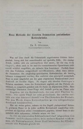 II. Neue Methode der directen Summation periodischer Kettenbrüche.
