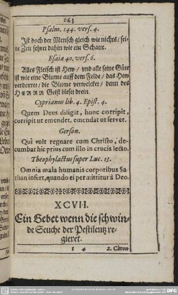 XCVII. Ein Gebet wenn die schwinde Seuche der Pestilentz regieret