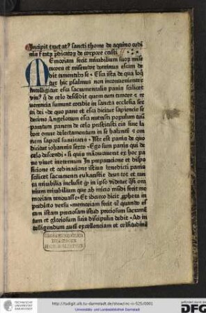 Incipit tractatus sancti Thome de Aquino ordinis fratrum Predicatorum de corpore Christi.