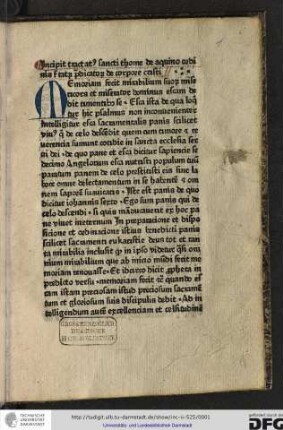 Incipit tractatus sancti Thome de Aquino ordinis fratrum Predicatorum de corpore Christi.