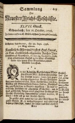 XLVII. Stuck, Schwabach, den 16. October, 1756.