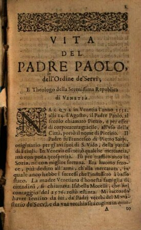 Vita del Padre Paolo [Sarpi] dell'ordine de'Servi