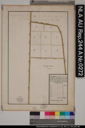 Vermessene Landflächen auf dem Ostermarschergroden bei OSTERMARSCH Kolorierte Zeichnung von NN. Papier Format 26,5x41,5 M 1:4.200