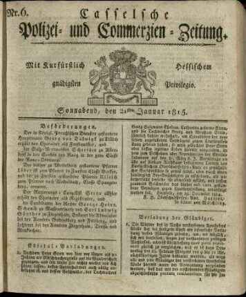 Nr. 6, Sonnabend, den 21sten Januar 1815