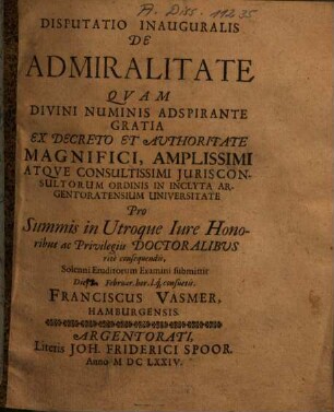 Disputatio inauguralis De admiralitate
