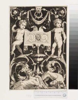 Ornament mit zwei Knaben, Sphinx und Hund