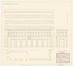 Verwaltungsgebäude der Sächsischen Bauernschaft, Dresden: Ansicht und Horizontalschnitt des Vorbaus an der Ammonstraße (Variante II)1:100