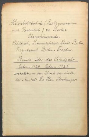 1924/25: Bericht über das Schuljahr Ostern ... - Ostern ... - 1924/25