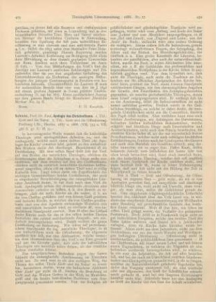 429-431 [Rezension] Schanz, Paul, Apologie des Christenthums. 1. Thl.: Gott und die Natur. 2. Thl.: Gott und die Offenbarung