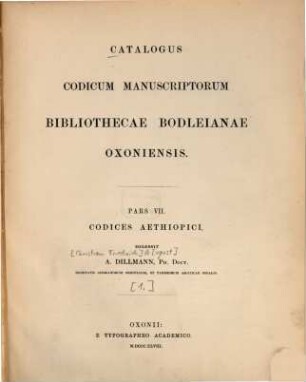 Catalogi codicum manuscriptorum Bibliothecae Bodleianae pars .... 7[,1], Codices Aethiopici
