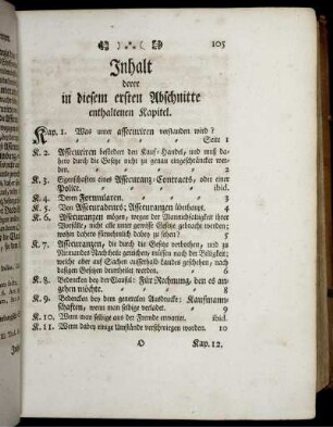 Inhalt derer in diesem ersten Abschnitte enthaltenen Kapitel.