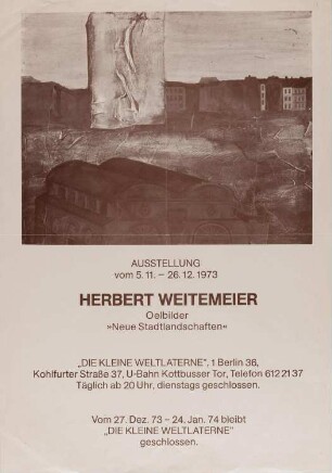 Ausstellungsplakat "Neue Stadtlandschaften" des Künstlers Herbert Weitemeier, 1973