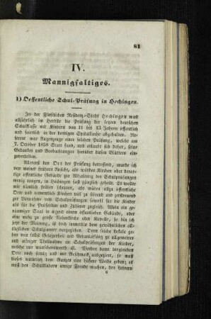 Oeffentliche Schul-Prüfung in Hechingen : [Mannigfaltiges]