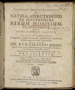 Dissertatio Iuridica Inauguralis De Natura, Affectionibus Et Differentiis Rerum Mobilium Et Immobilium