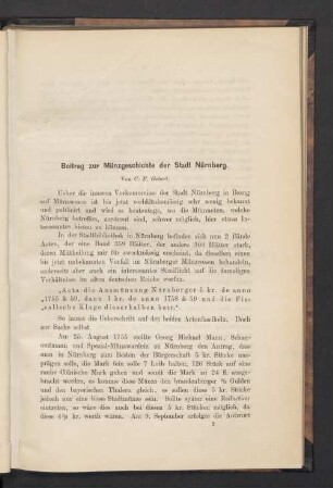 Beitrag zur Münzgeschichte der Stadt Nürnberg