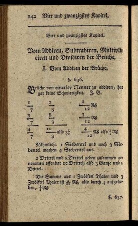 Vier und zwanzigstes Kapitel. Vom Addiren, Subtrahiren, Multipliciren und Dividiren der Brüche