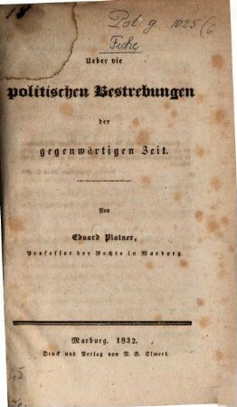 Über die politischen Bestrebungen der gegenwärtigen Zeit