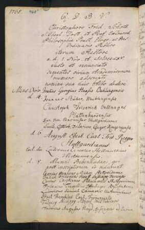 Winterhalbjahr 1765/1766. Rektorat Christoph Friedrich Schott